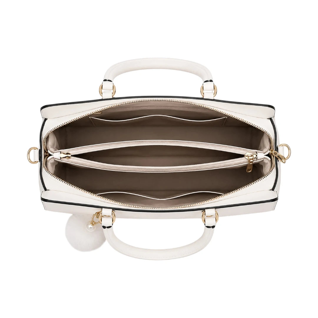 Ounza Luxury White Leather Everyday Carry Handbag For Female