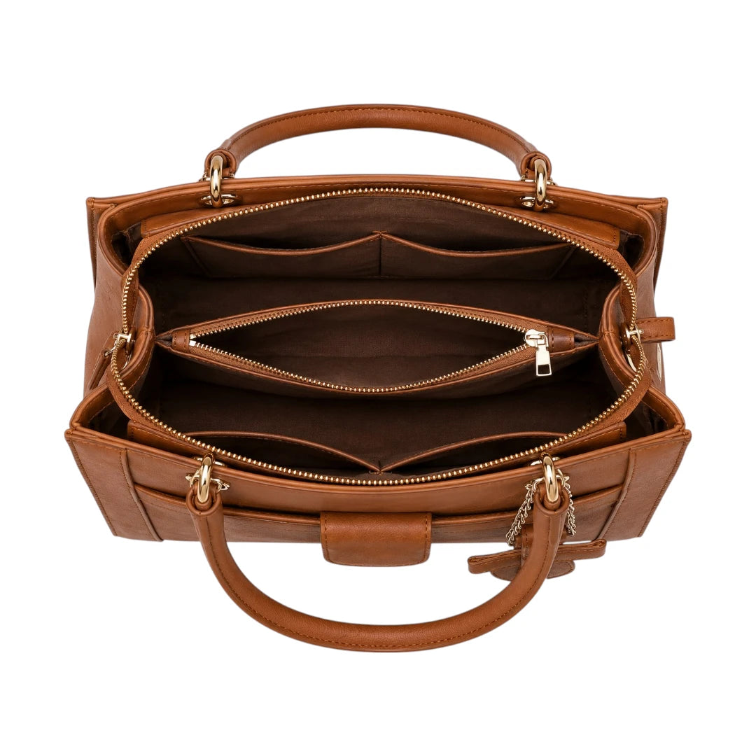 Ounza Premium Brown Leather Classic Handbag for Female Fashion