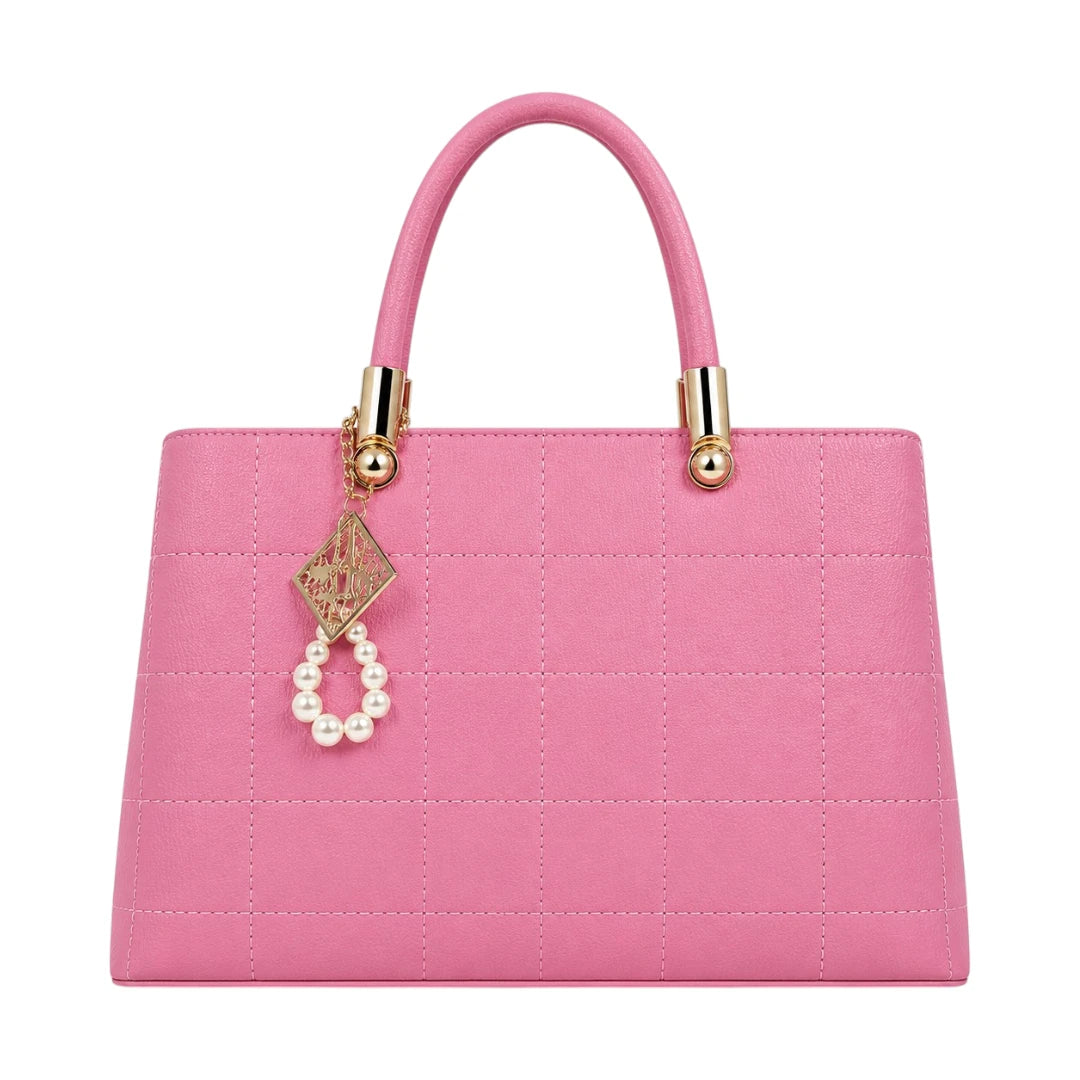 Ounza Quilted Pink Leather Elegant Handbag For Female