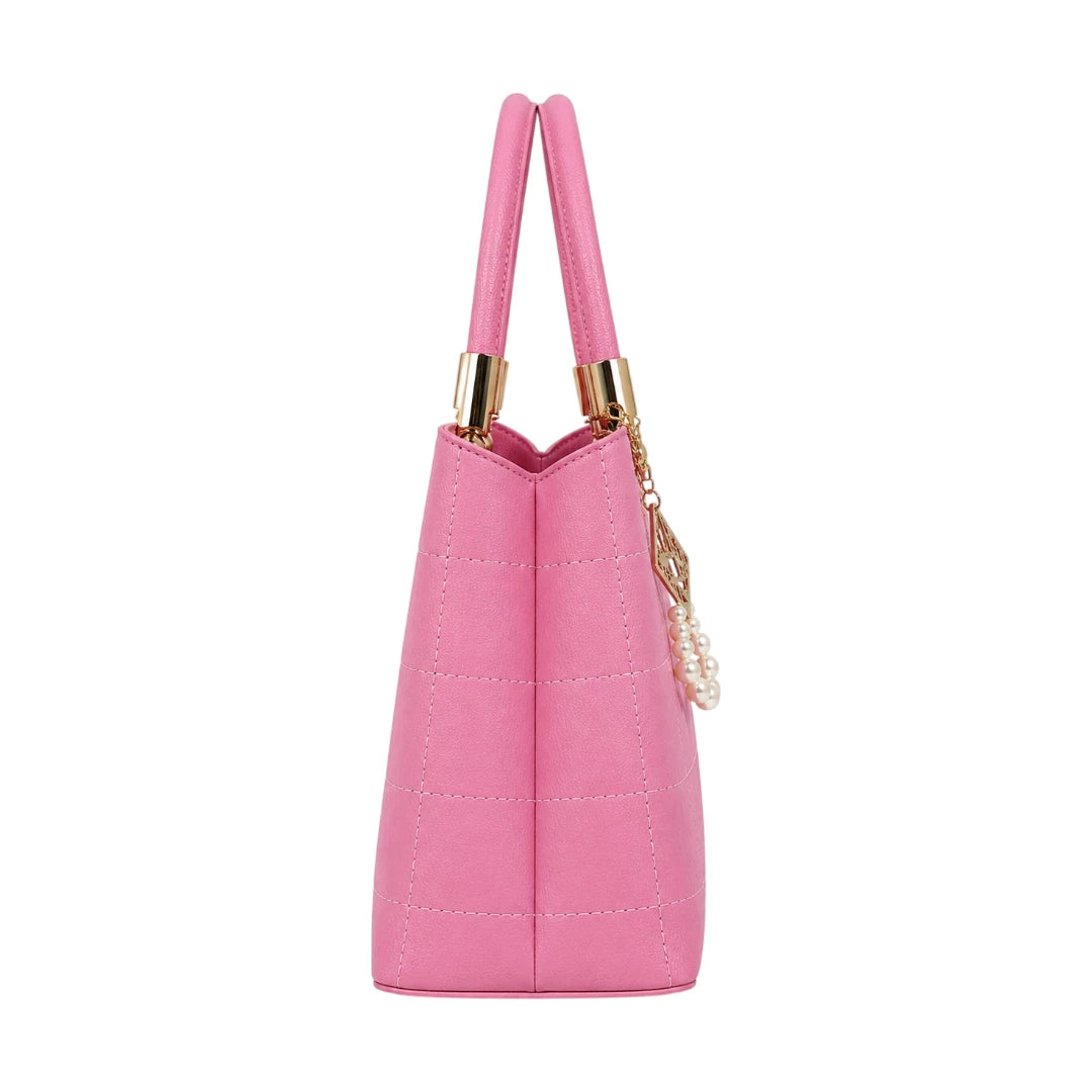 Ounza Quilted Pink Leather Elegant Handbag For Female
