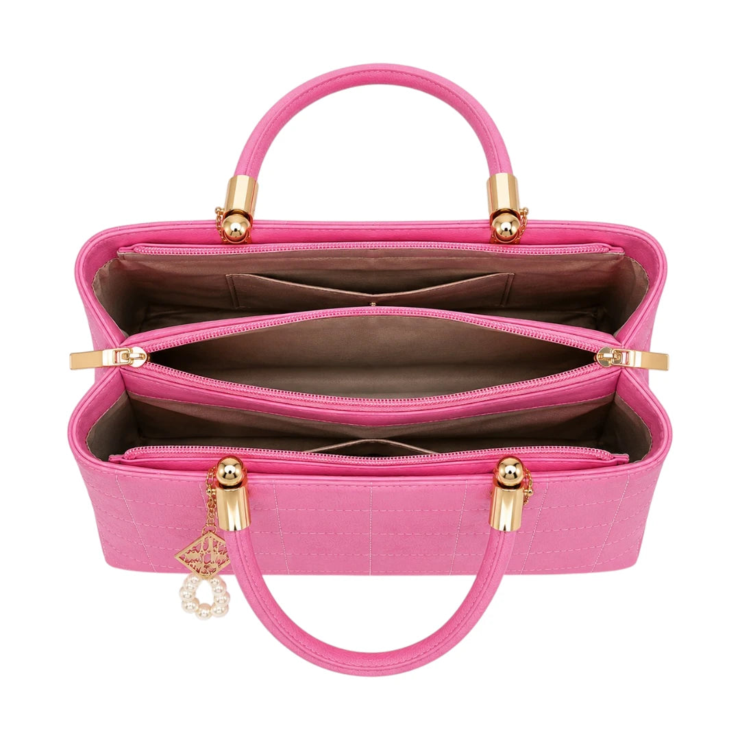Ounza Quilted Pink Leather Elegant Handbag For Female